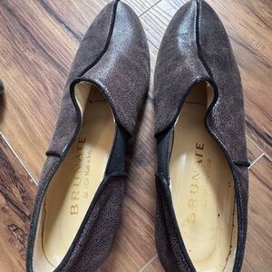 Brunate Dark Brown Shimmer Leather Slip-On Flats- Made in Italy-Vintage